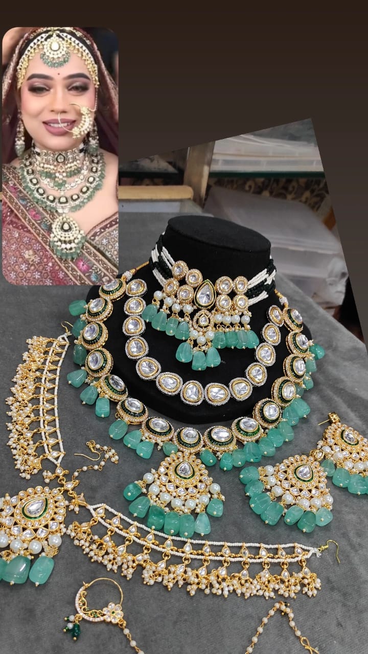 Zevar Bridal Jewelry Green Kundan Bridal Kundan Necklace | Heavy Gold Plated Jewelry