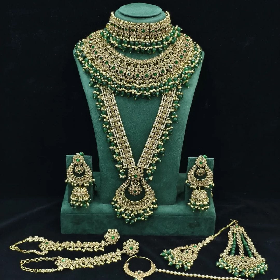 Zevar Bridal jewelry Green Reverse AD Worked Heavy Bridal Set - Premium Quality