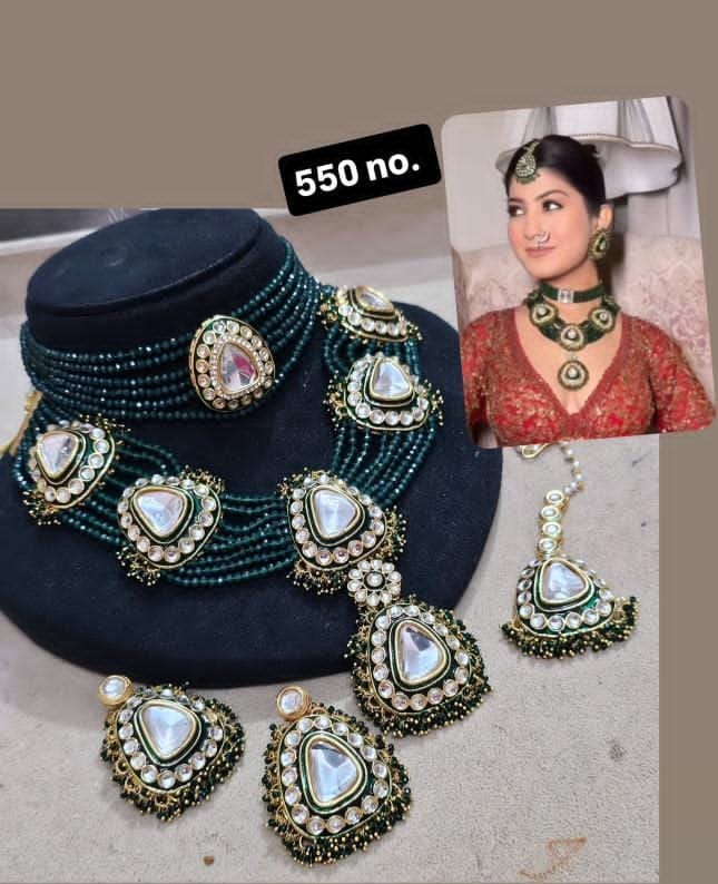 Zevar Bridal Jewelry Heavy Bridal Choker Set in Kundan and Ruby Finish