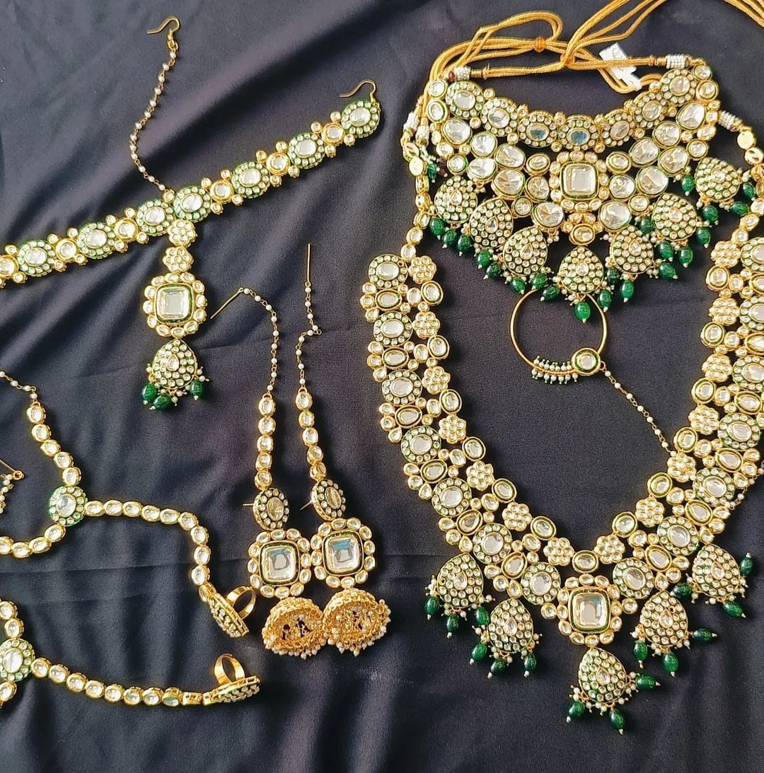 Zevar Bridal jewelry Heavy Kundan Green Colour Full Bridal Set