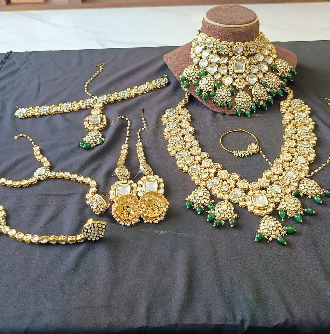 Zevar Bridal jewelry Heavy Kundan Green Colour Full Bridal Set