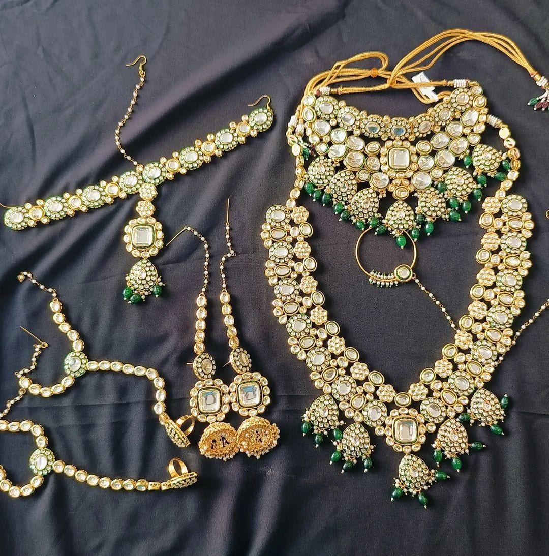 Zevar Bridal jewelry Heavy Kundan Green Colour Full Bridal Set