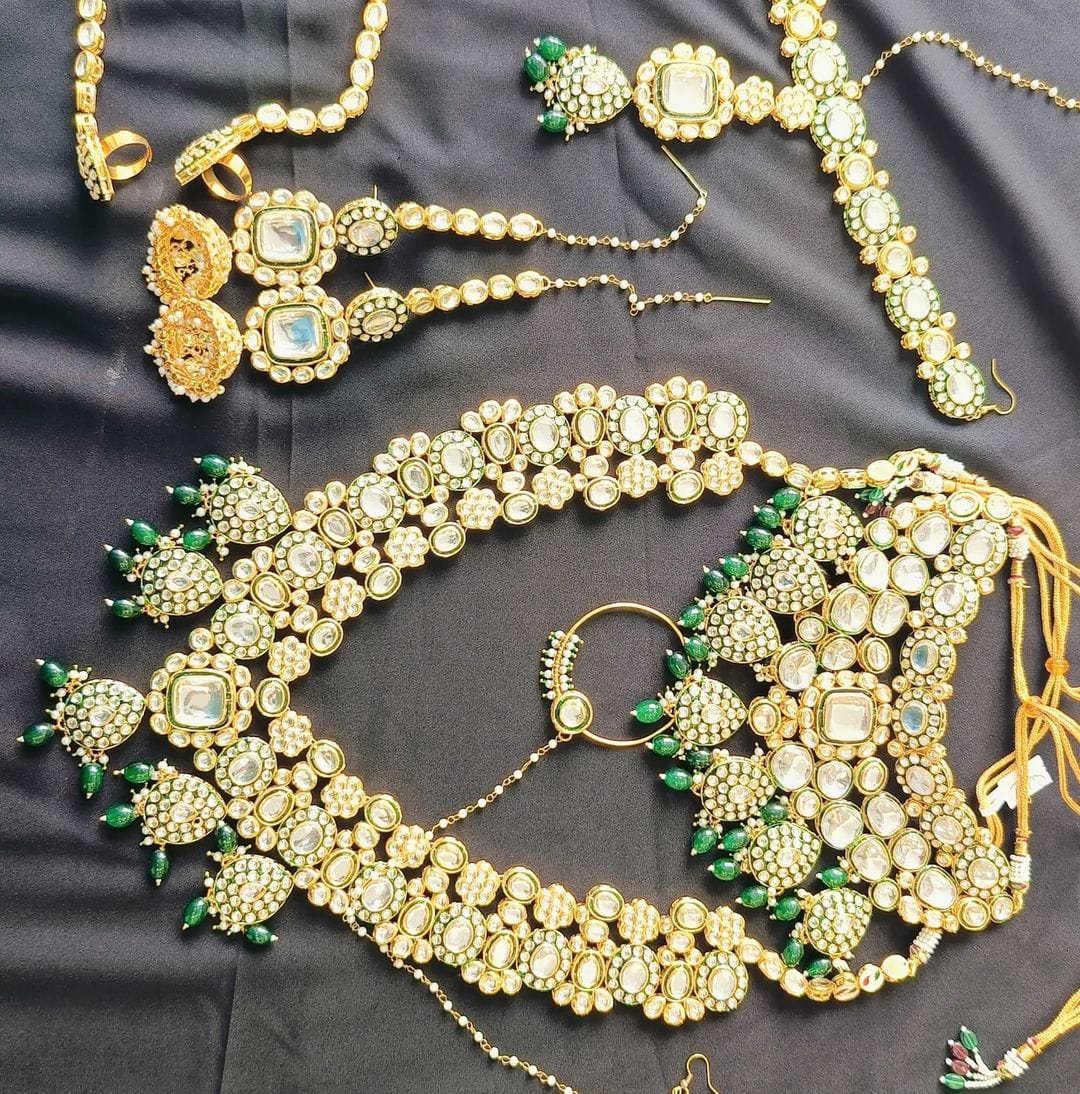 Zevar Bridal jewelry Heavy Kundan Green Colour Full Bridal Set