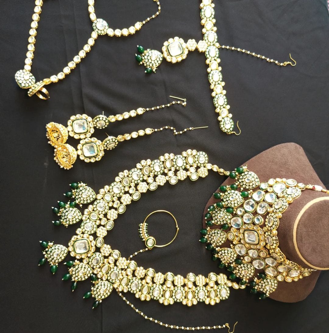 Zevar Bridal jewelry Heavy Kundan Green Colour Full Bridal Set