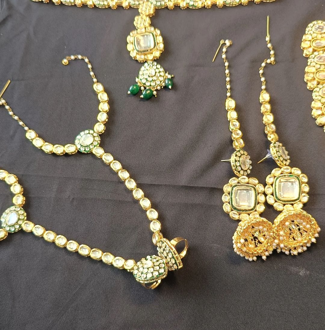 Zevar Bridal jewelry Heavy Kundan Green Colour Full Bridal Set