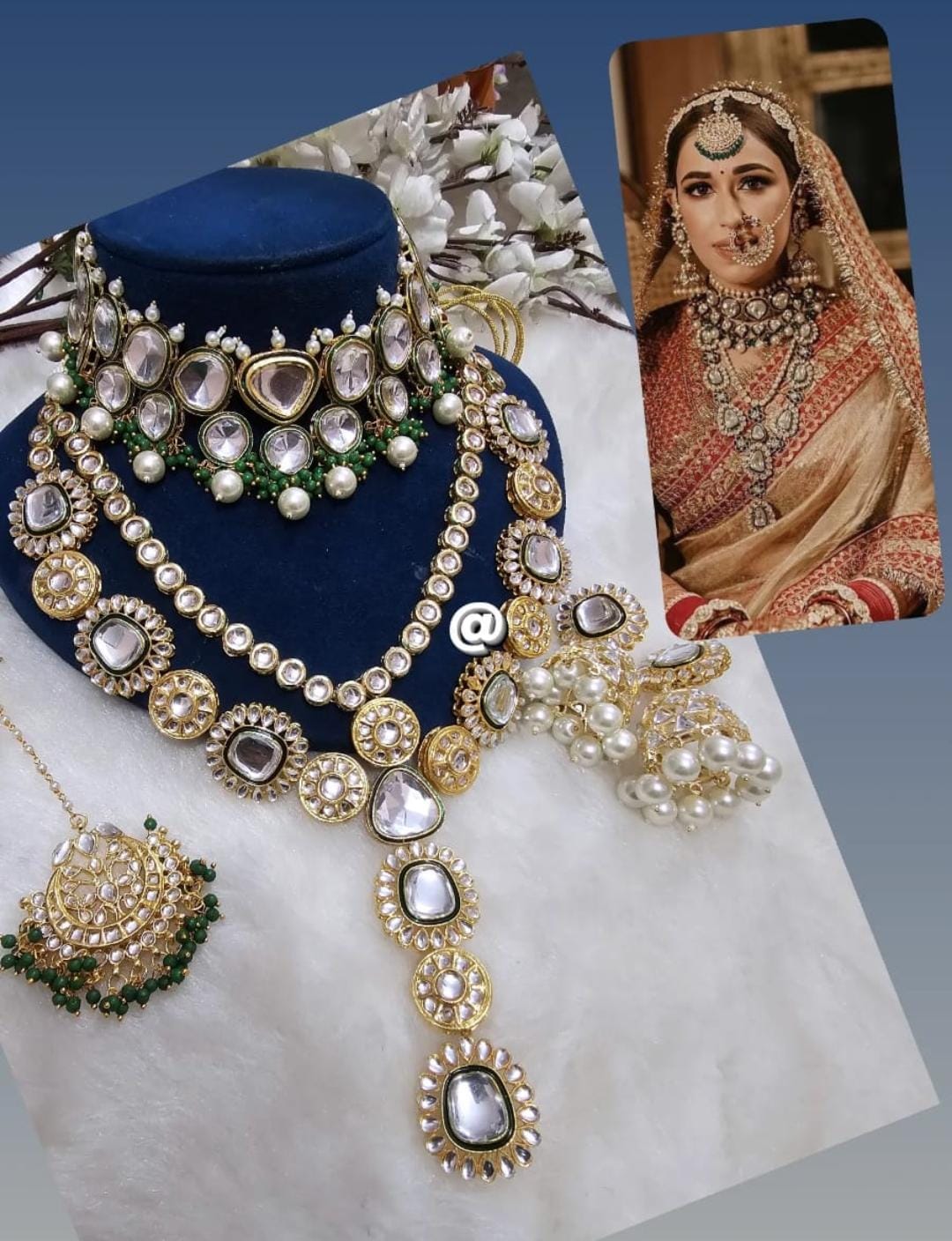 Zevar Bridal jewelry Majestic White and Golden Heavy Kundan Choker and Long Necklace Set - Royal Bridal Jewelry