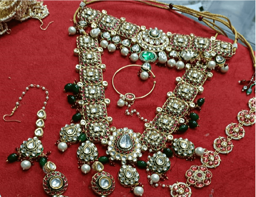 Zevar Bridal jewelry Maroon and Green Kundan Bridal Jewelry Neacklace