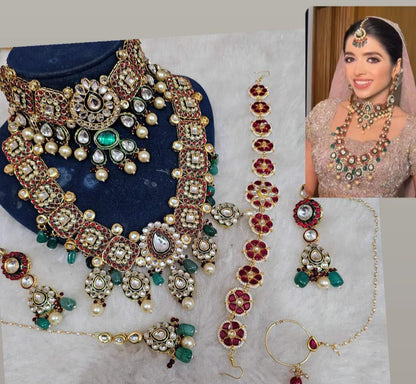Zevar Bridal jewelry Maroon and Green Kundan Bridal Jewelry Set