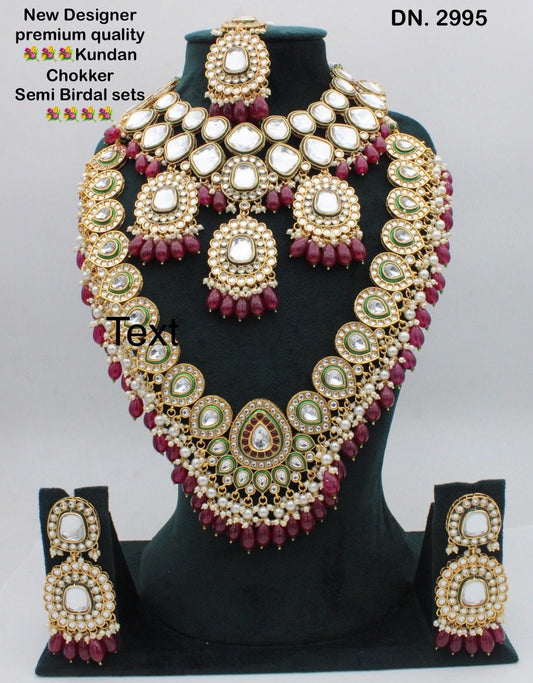 Zevar Bridal jewelry Maroon Kundan Stone Heavy Bridal Set – Majestic Elegance for Your Special Day