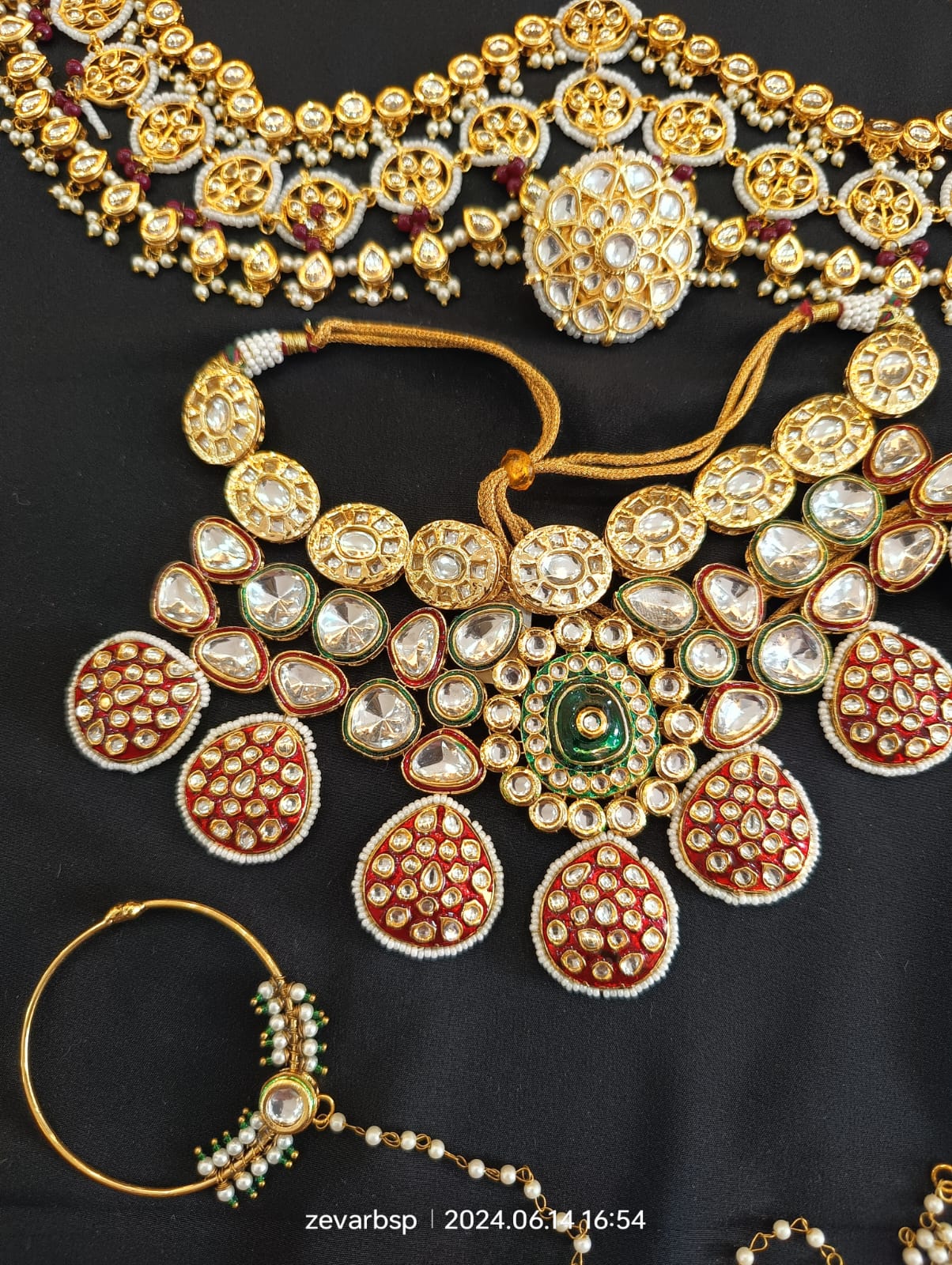 Zevar Bridal jewelry Maroon Meenakari Kundan Full Bridal Set with Mathapatti