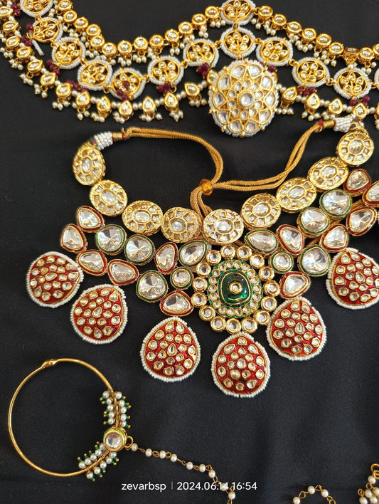 Zevar Bridal jewelry Maroon Meenakari Kundan Full Bridal Set with Mathapatti