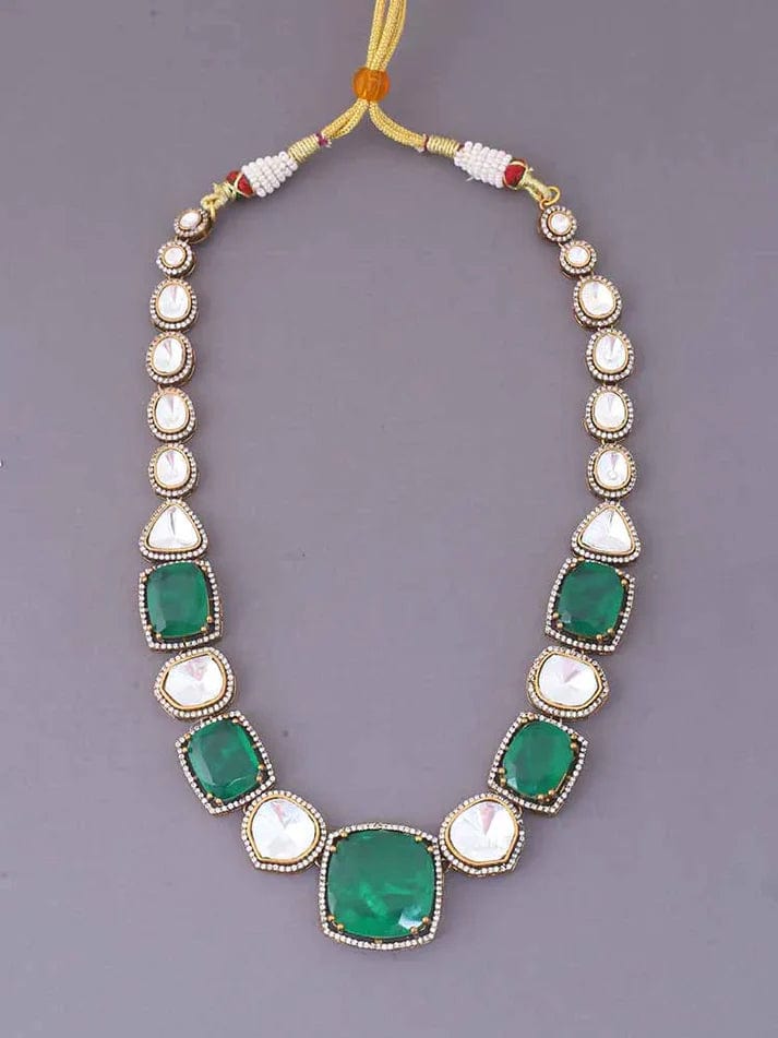 Zevar Bridal jewelry Parineeti Chopra Inspired Monzonite Green Heavy Bridal Necklace Set