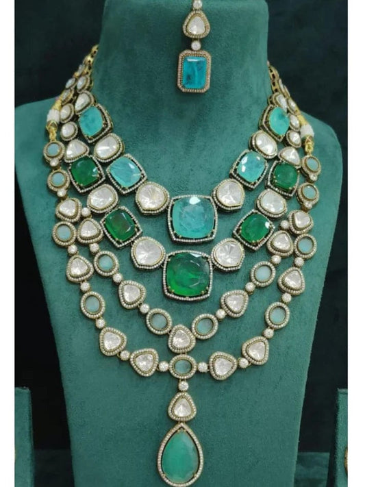 Zevar Bridal jewelry Parineeti Chopra Inspired Monzonite Green Heavy Bridal Necklace Set