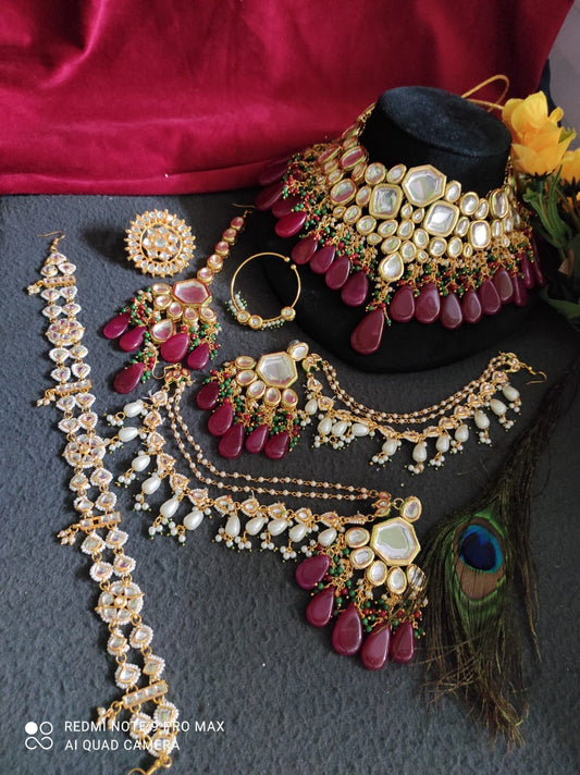 Zevar Bridal jewelry Regal Kundan Heavy Necklace Set in Royal Red