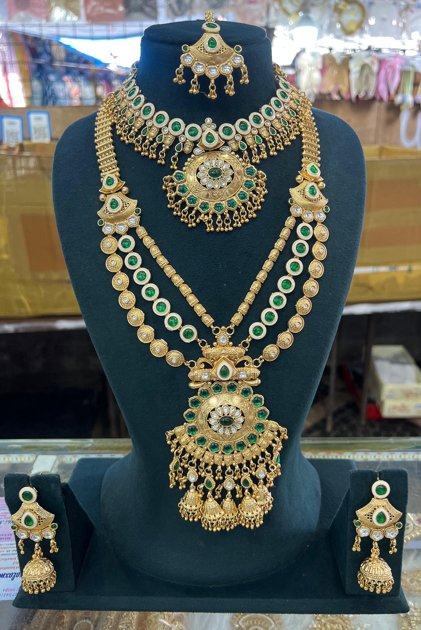 Zevar Bridal Jewelry Set Dark Green American Diamond Gold Plated Bridal Jewellery – Indian Wedding Jewelry Set
