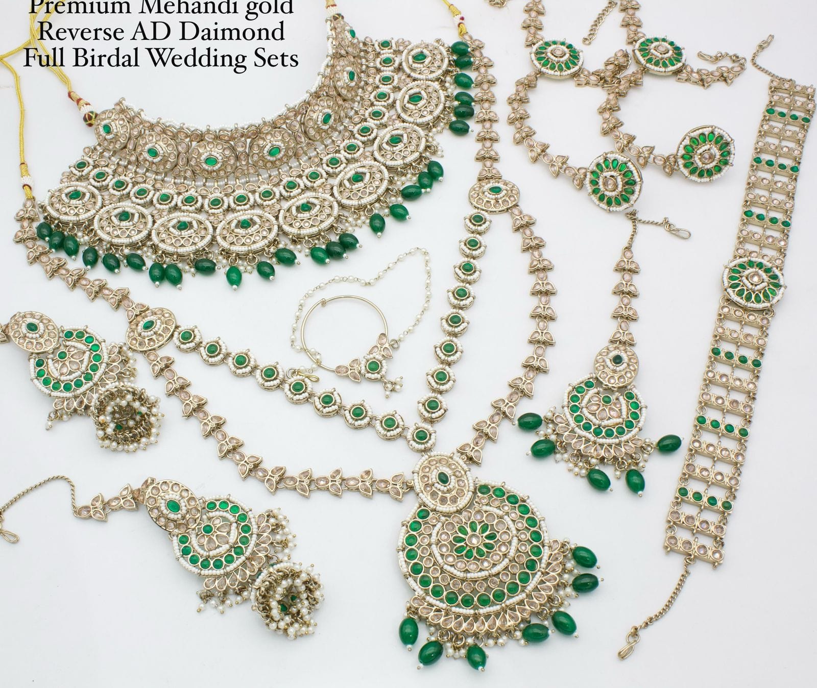Zevar Bridal Jewelry Set Dark Green Monzonite Heavy Bridal Set | Wedding Jewelry