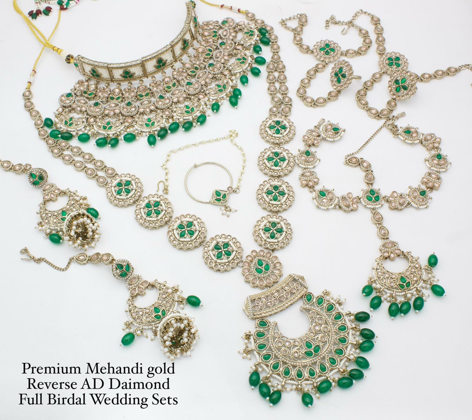 Zevar Bridal Jewelry Set Emerald Green Monzonite Full Bridal Set | Exquisite Wedding Jewelry