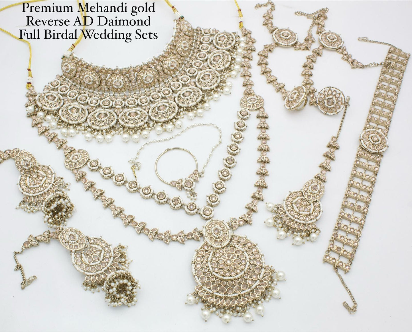 Zevar Bridal Jewelry Set Golden Monzonite Stone Heavy Full Bridal Set | Wedding Jewelry