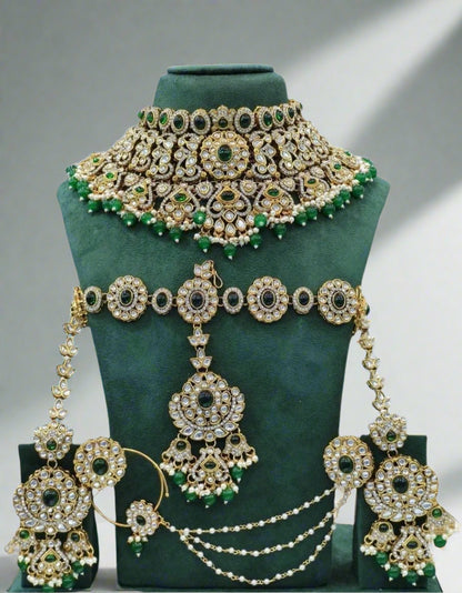 Zevar Bridal Jewelry Set Green Beautiful Maroon  Bridal Kundan Choker Necklace Set
