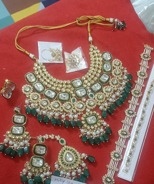 Zevar Bridal Jewelry Set Green Kundan Bridal Necklace | Heavy Gold Plated Wedding Jewelry