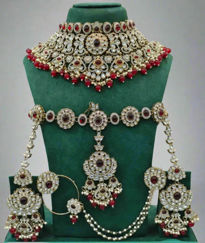 Zevar Bridal Jewelry Set Maroon Beautiful Maroon  Bridal Kundan Choker Necklace Set