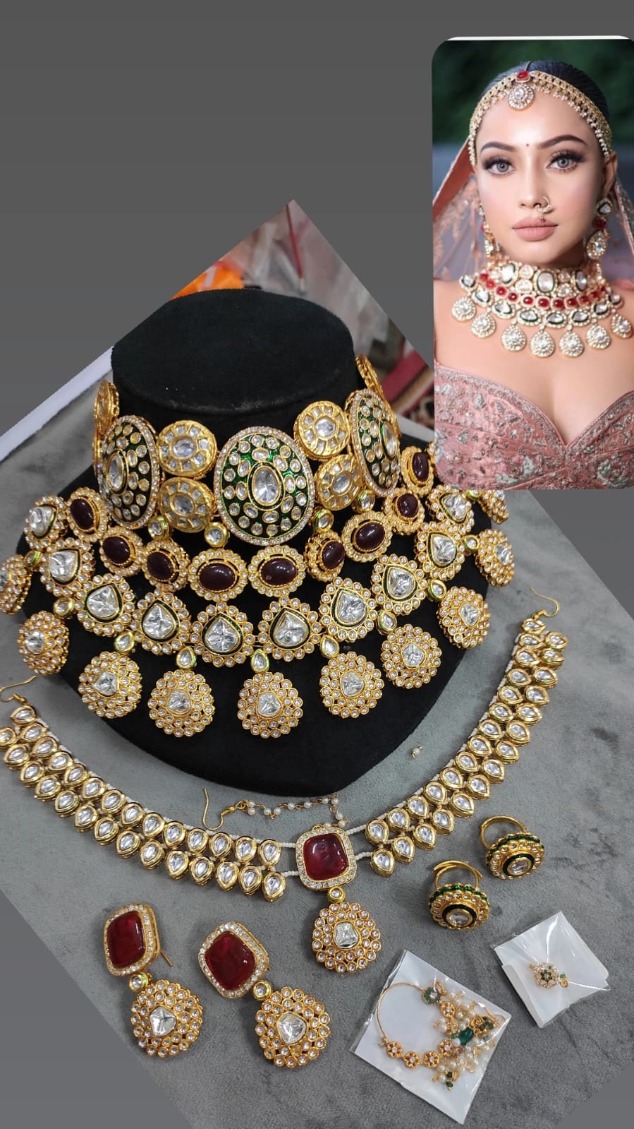 Zevar Bridal Jewelry Set Maroon Full Heavy Kundan Bridal Jewelry Set
