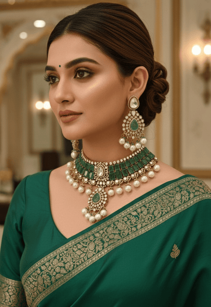 Zevar Bridal Jewelry Set Polki Uncut Kundan Heavy Choker Necklace Set - Bridal Collection