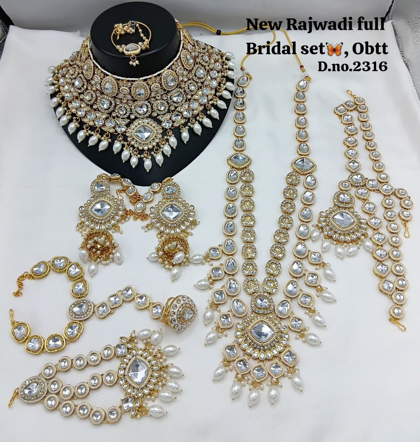 Zevar Bridal Jewelry Set White Heavy Kundan Full Bridal Set for Wedding – Traditional Indian Jewelry