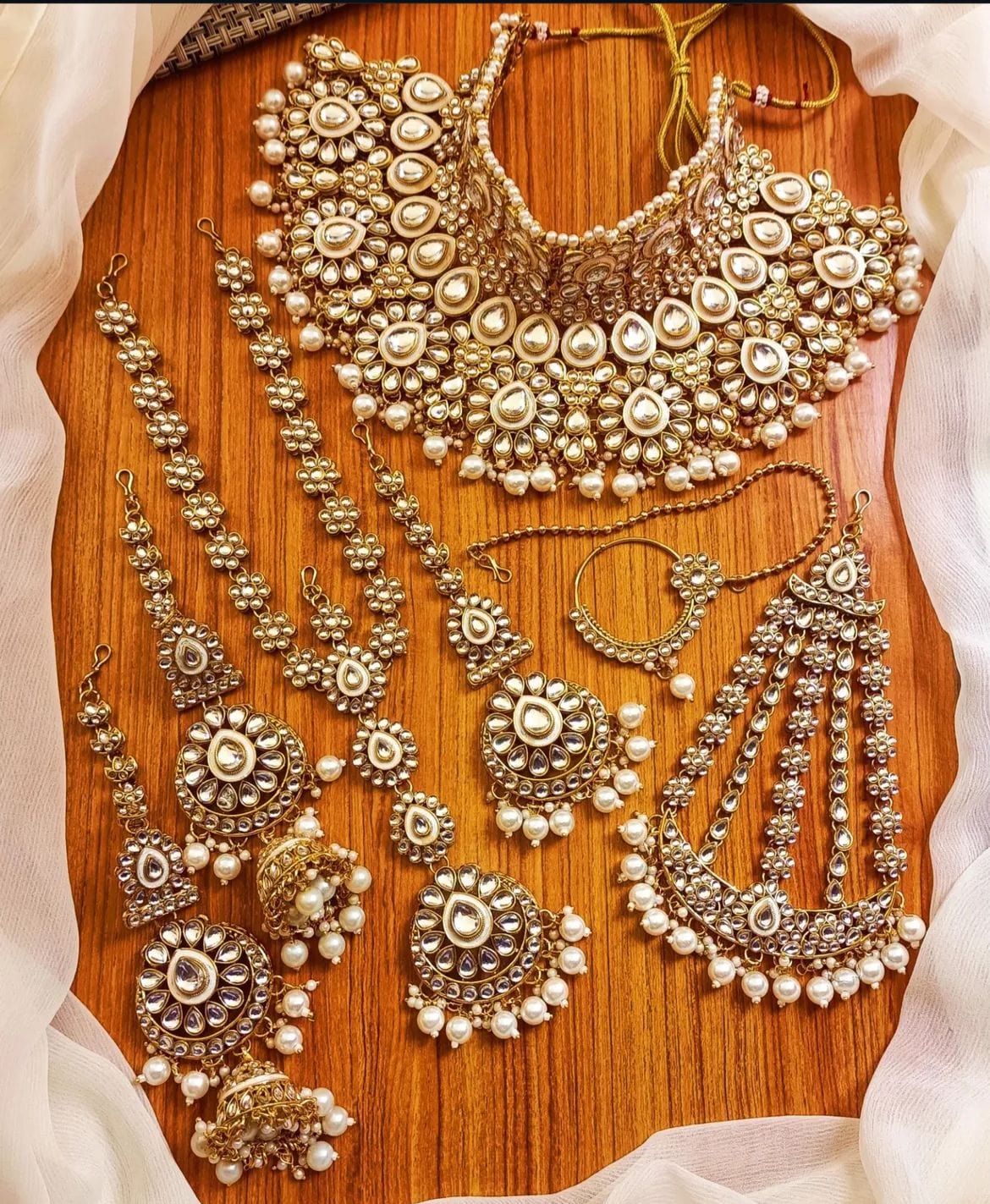 Zevar Bridal Jewelry Set White Kundan Bridal Jewellery Set for Weddings – Traditional Indian Jewelry