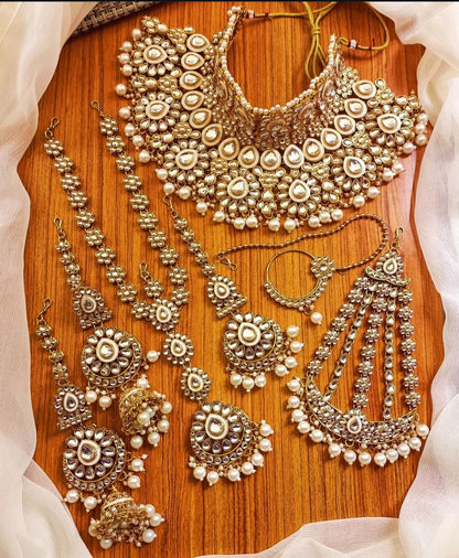 Zevar Bridal Jewelry Set White Kundan Bridal Jewellery Set for Weddings – Traditional Indian Jewelry