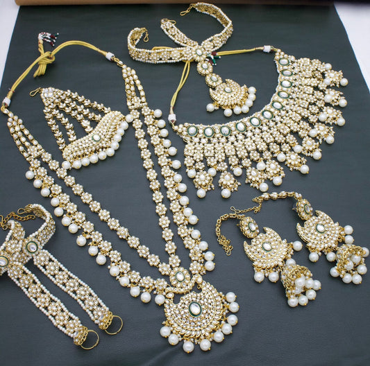 Zevar Bridal jewelry White Heavy Kundan Bridal Jewellery Set