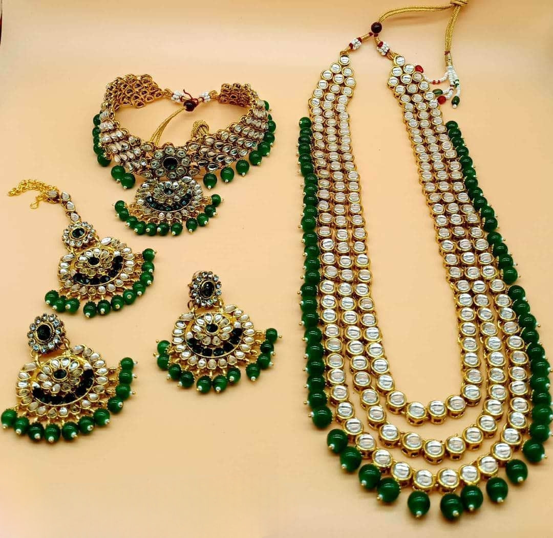 Zevar Bridal necklace green ZEVAR I Kundan Studded Multi Layered Bridal Jewellery Set