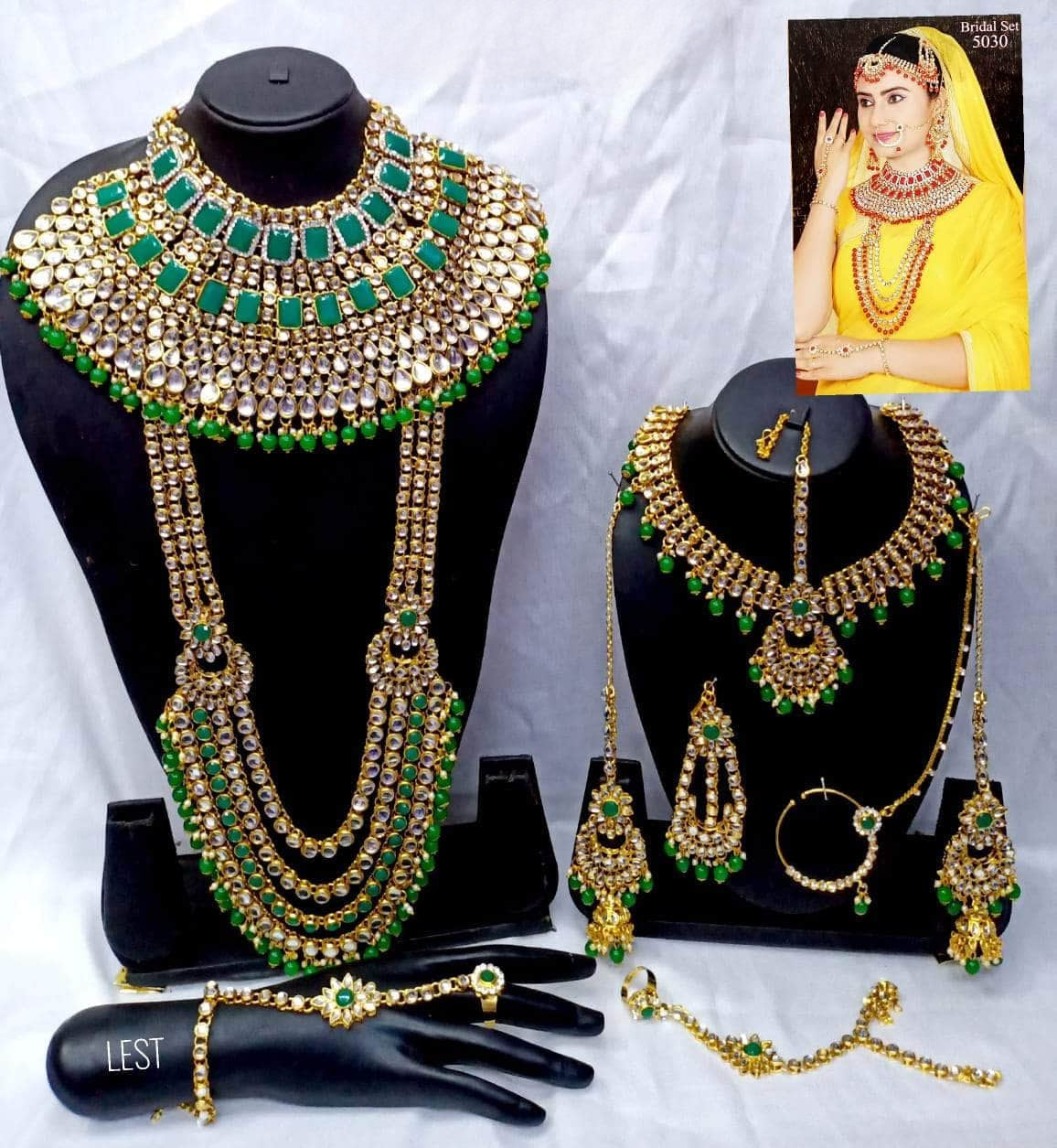 Traditional Green Gold-Plated Kundan Dulhan Bridal Jewellery Set By Zevar.