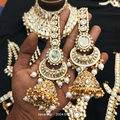 Zevar Bridal necklace Heavy Kundan Golden and White Colour Full Bridal Set