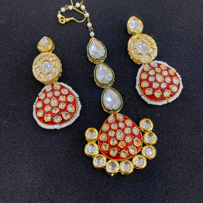 Zevar Bridal necklace Maroon Colour Meenakari and Kundan Stone Heavy Necklace Set