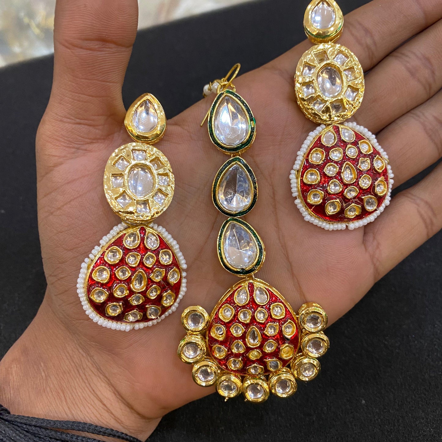 Zevar Bridal necklace Maroon Colour Meenakari and Kundan Stone Heavy Necklace Set