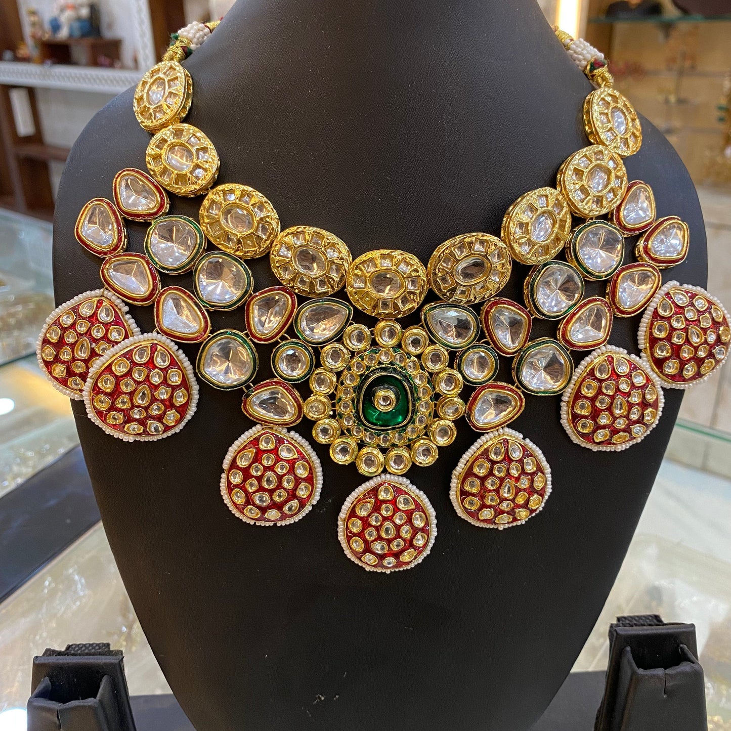 Zevar Bridal necklace Maroon Colour Meenakari and Kundan Stone Heavy Necklace Set