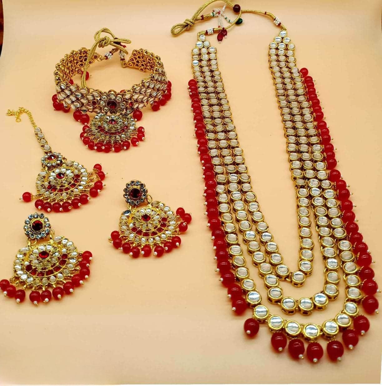 Zevar Bridal necklace meroon ZEVAR I Kundan Studded Multi Layered Bridal Jewellery Set