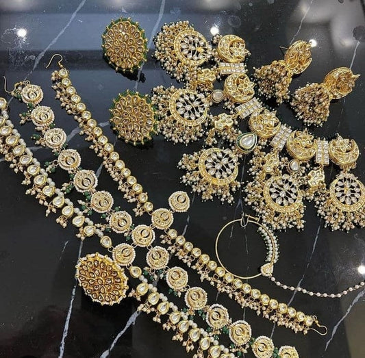 Zevar Bridal necklace Opulent Radiance: Heavy Kundan Golden Bridal Set by Zevar Jewellery
