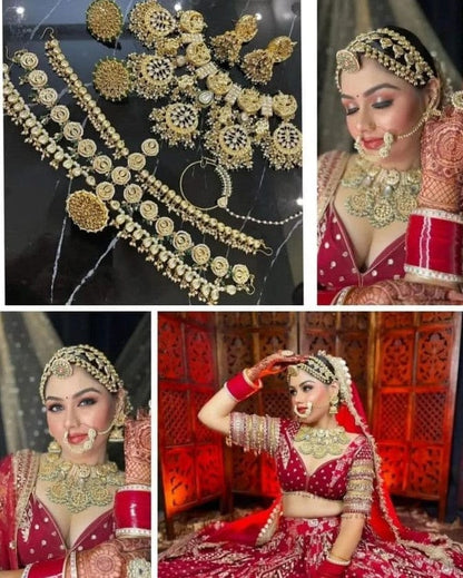 Zevar Bridal necklace Opulent Radiance: Heavy Kundan Golden Bridal Set by Zevar Jewellery