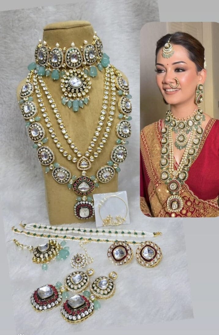 Zevar Bridal Necklace Set Mint Green Kundan Bridal Necklace | Heavy Gold Plated Jewelry