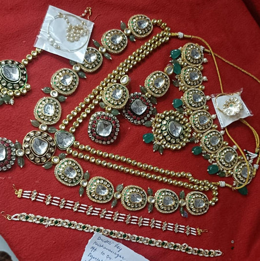 Zevar Bridal Necklace Set Mint Green Kundan Bridal Necklace | Heavy Gold Plated Jewelry