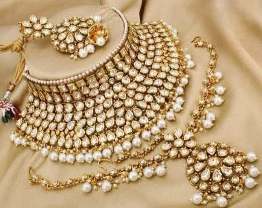 Zevar Bridal necklace ZEVAR I Kundan Studded Semi Bridal Necklace Set