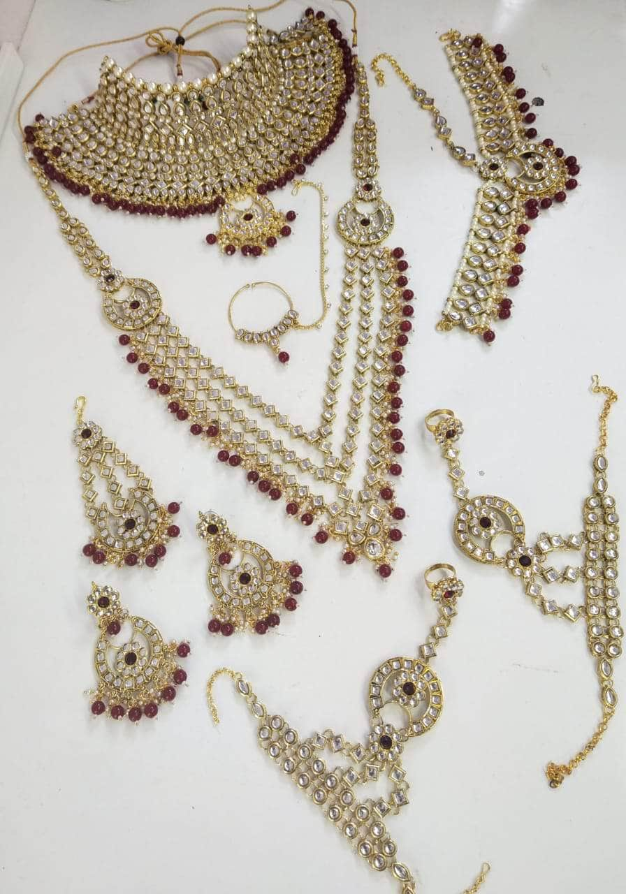 Zevar Bridal necklace ZEVAR | Red Stone Studded Pearl Bridal jewellery Set By Zevar