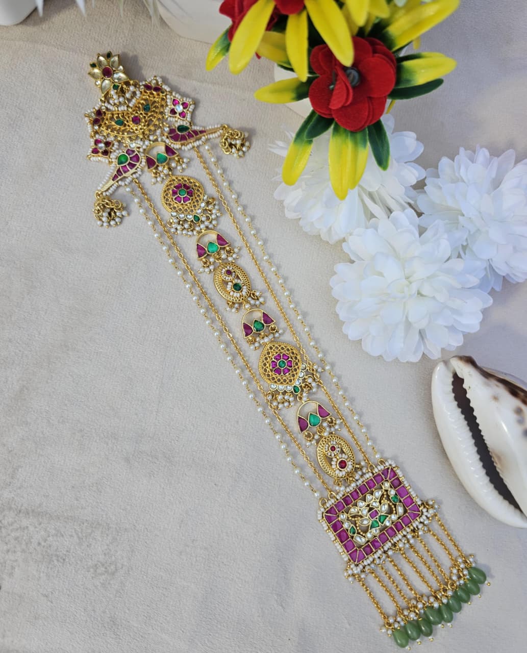 Zevar by Ethnic Jewels Hair Accessory Zevar Premium Pachi Kundan Choti Hair Accessory | Traditional Indian Jewelry