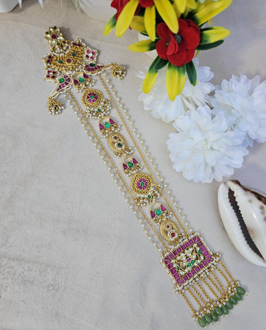 Zevar by Ethnic Jewels Hair Accessory Zevar Premium Pachi Kundan Choti Hair Accessory | Traditional Indian Jewelry
