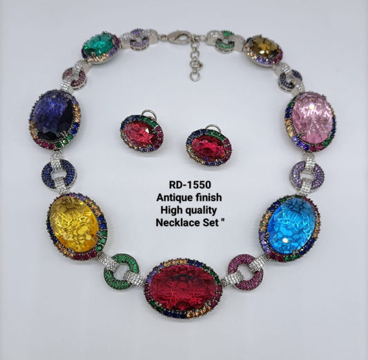Zevar choker necklace Antique Finish Rainbow Gemstone Necklace Set – High-Quality Multi-Stone Statement necklace