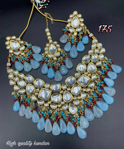 Zevar Choker Necklace Blue Exquisite Kundan Deepneck Choker Necklace by Zevar | Bridal & Festive Indian Jewelry