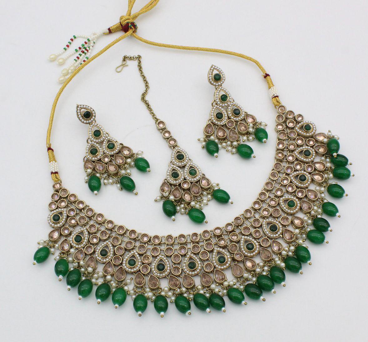 Zevar Choker Necklace Dark Green Enchanting Reverse AD Kundan Choker Necklace Set