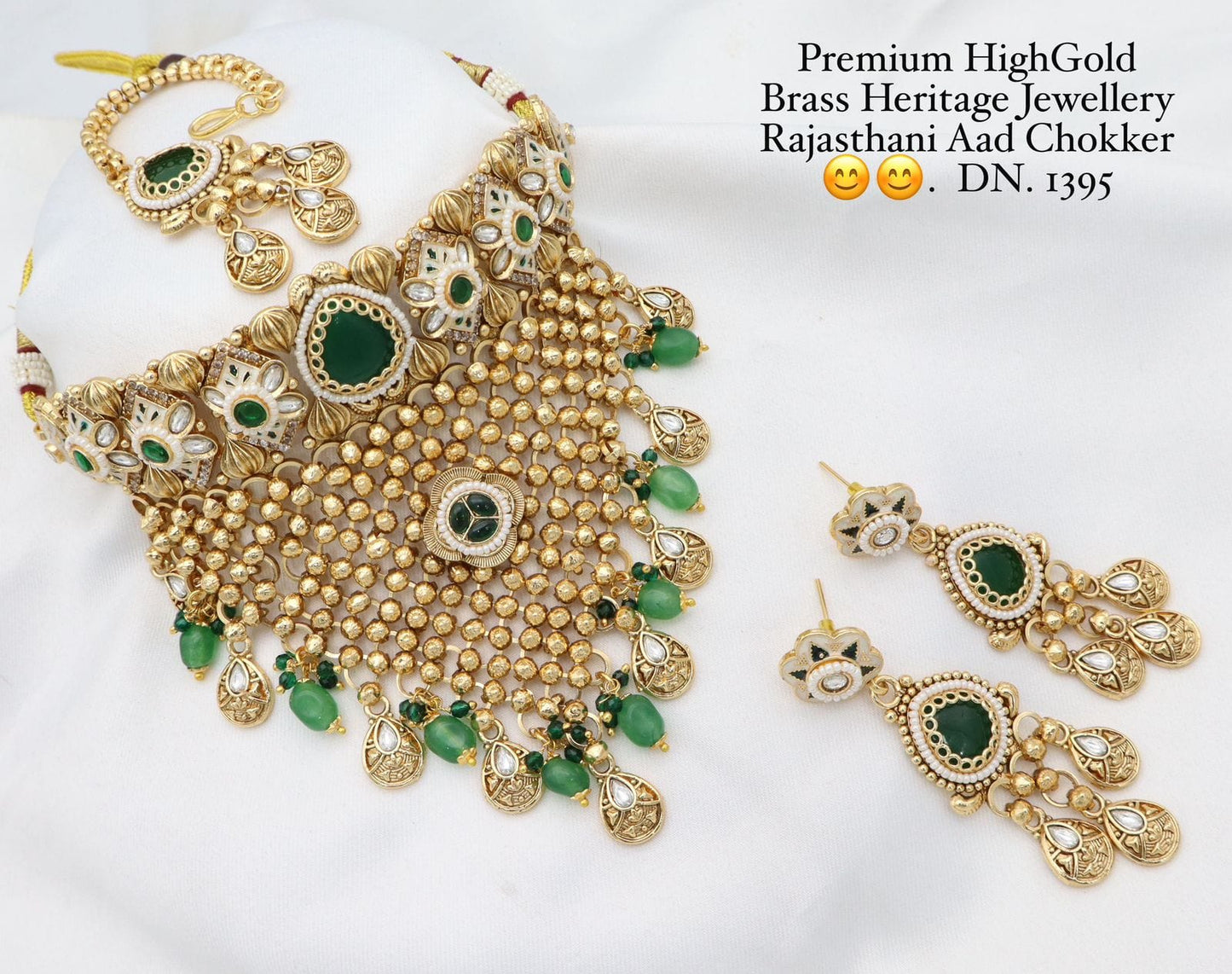 Zevar Choker Necklace Dark Green Gold Plated Rajasthani Aad Choker Necklace Set – Traditional Indian Jewelry